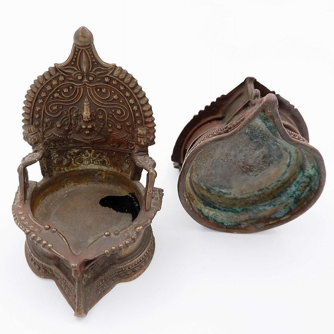 Lakshmi Antique Bronze Oil Lamps, Hindu Art, India, 20th Century photo for sale