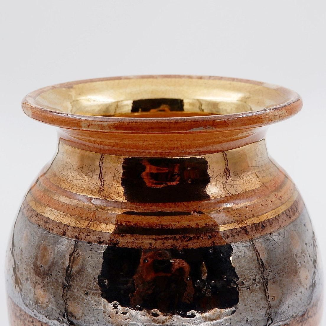 Shiny Ceramic Vase Gold Glaze Colors By Georges Pelletier Vallauris   1960s photo 576.0