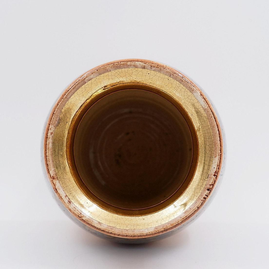 Shiny Ceramic Vase Gold Glaze Colors By Georges Pelletier Vallauris   1960s photo buy