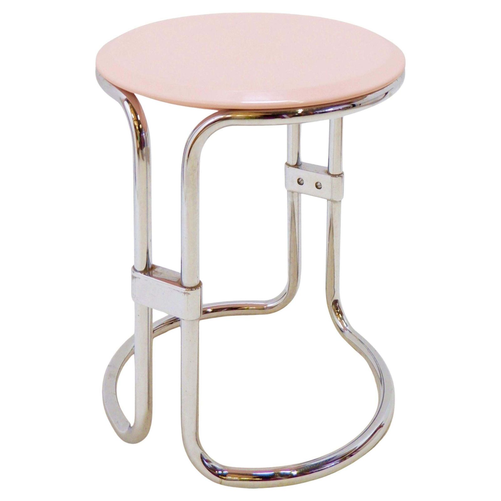 Bathroom Stool By Keuco Tubular Chrome & Powder Pink Plastic, 1980s