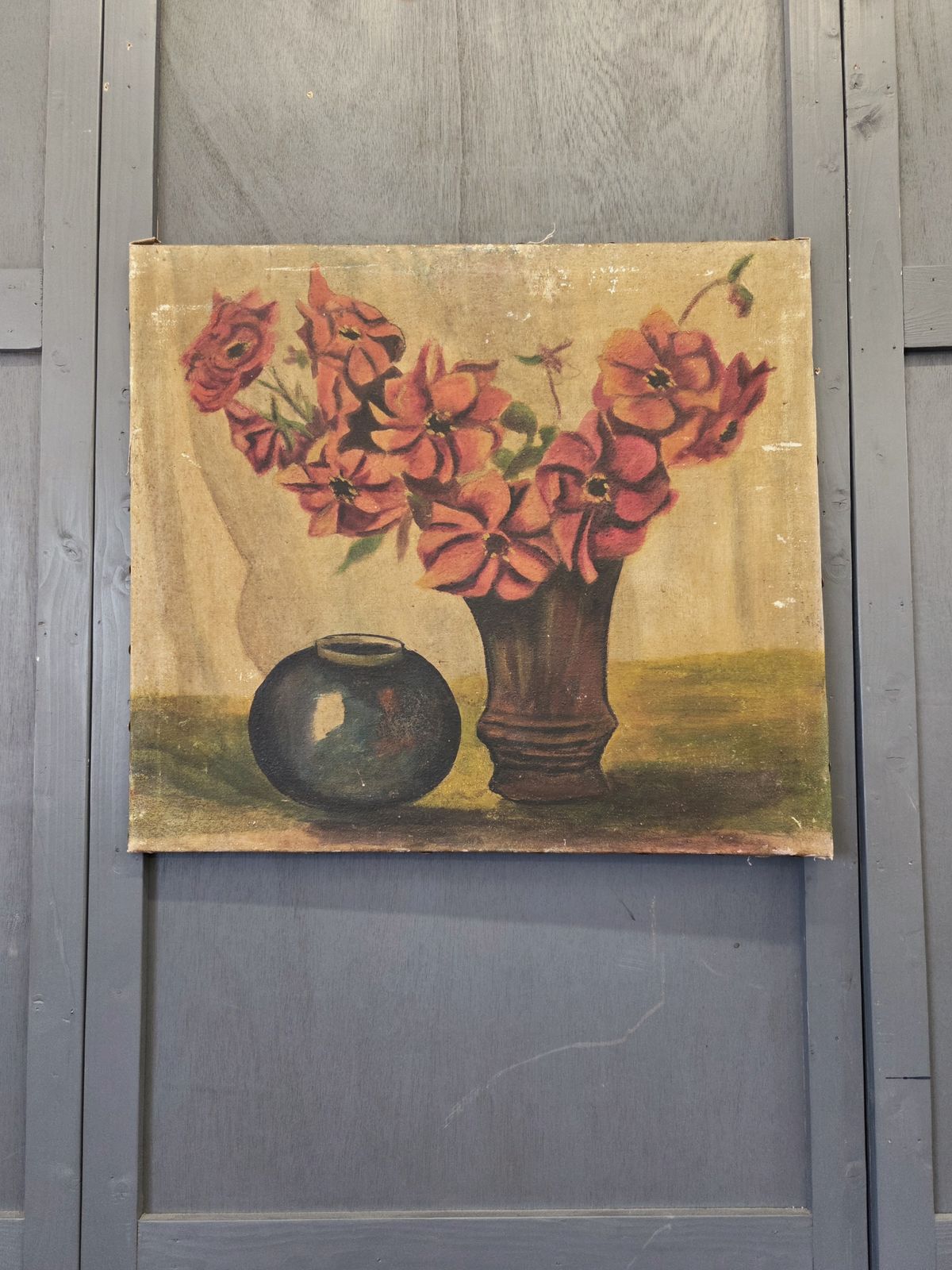 Antique French Oil Painting On Canvas   Still Life