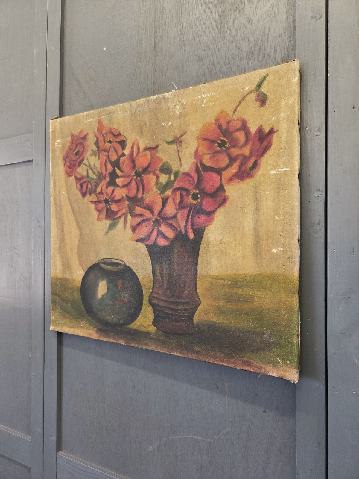 Antique French Oil Painting On Canvas   Still Life photo for sale