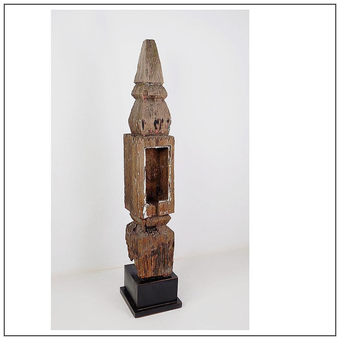 1381.0 19th Century Thai Teak Wooden Stupa, Hand Carved Sculpture, Asia photo