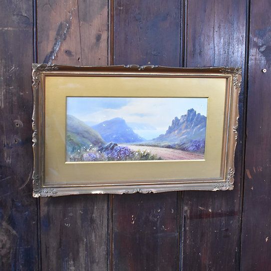Antique 1920 Herbert Hicks Valley Of Rocks Lynton Devon Watercolour Painting Art photo furniture