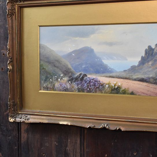 Antique 1920 Herbert Hicks Valley Of Rocks Lynton Devon Watercolour Painting Art photo vintage