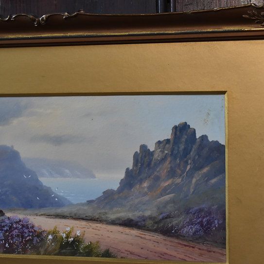 Art Antique 1920 Herbert Hicks Valley Of Rocks Lynton Devon Watercolour Painting Art photo