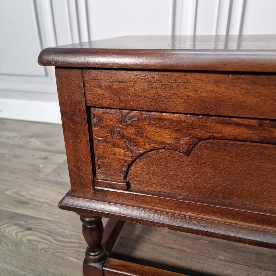 190.0 Antique Wooden Carved Blanket Box Mule Chest Trunk Table On Turned Stand Oak photo