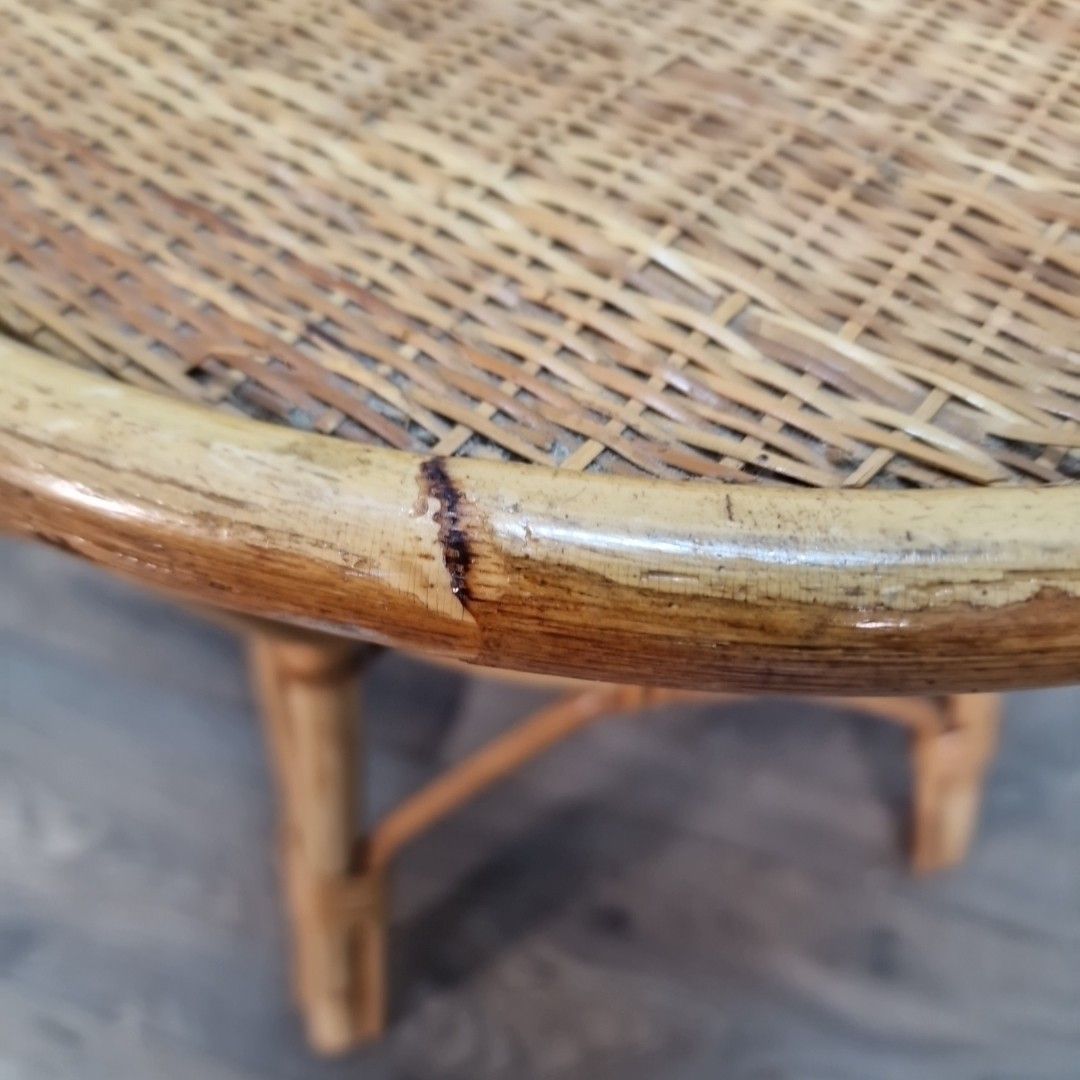 Vintage Rattan Side Table Woven Cane Top Boho Mid Century Retro Bamboo Style Mcm photo Furniture