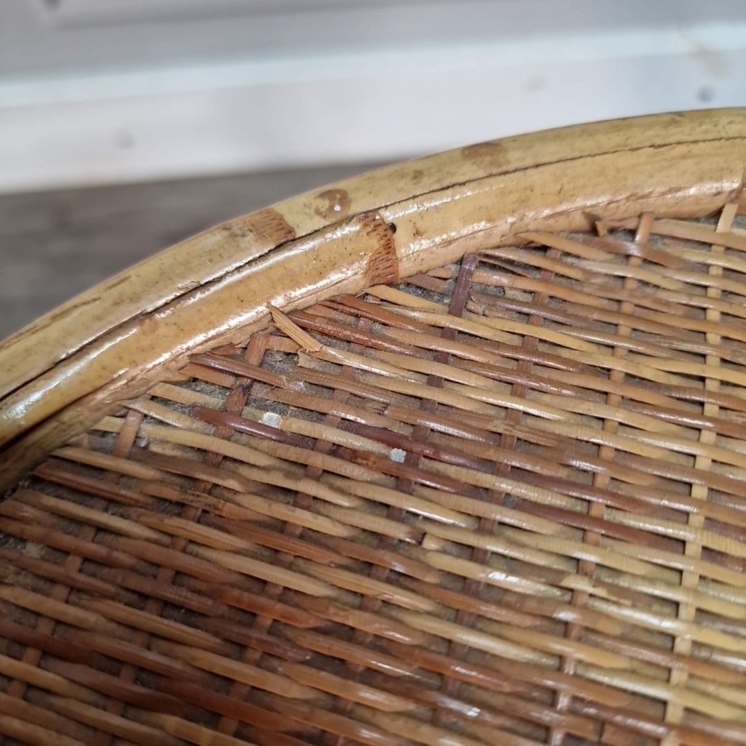 Vintage Rattan Side Table Woven Cane Top Boho Mid Century Retro Bamboo Style Mcm photo vinterior