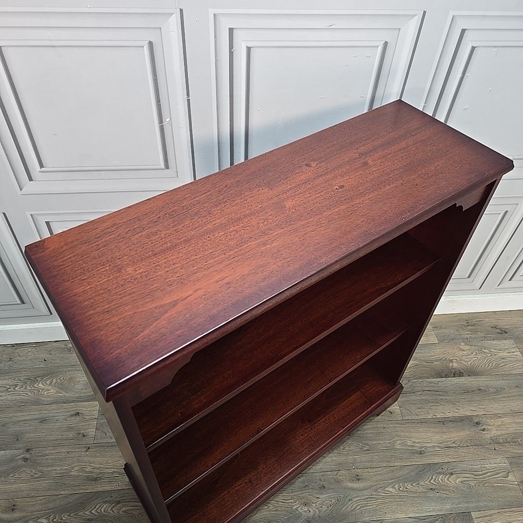 Antique Reproduction Bookcase Mahogany Open Shelves Low Cabinet Vintage Wooden photo for sale