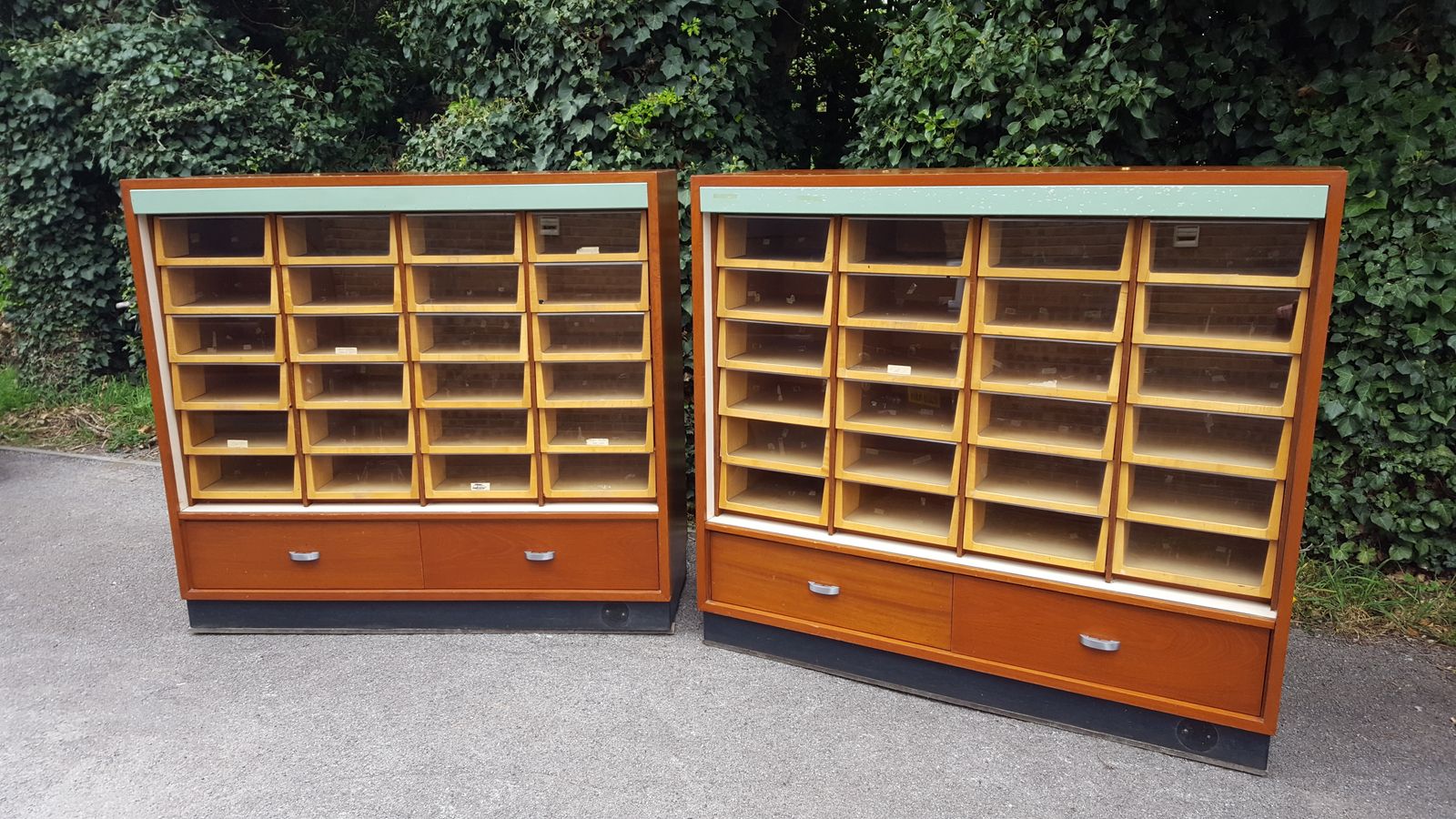 Matching Pair Of Mahogany Haberdashery Cabinets Harris & Sheldon Ltd Birmingham photo furniture