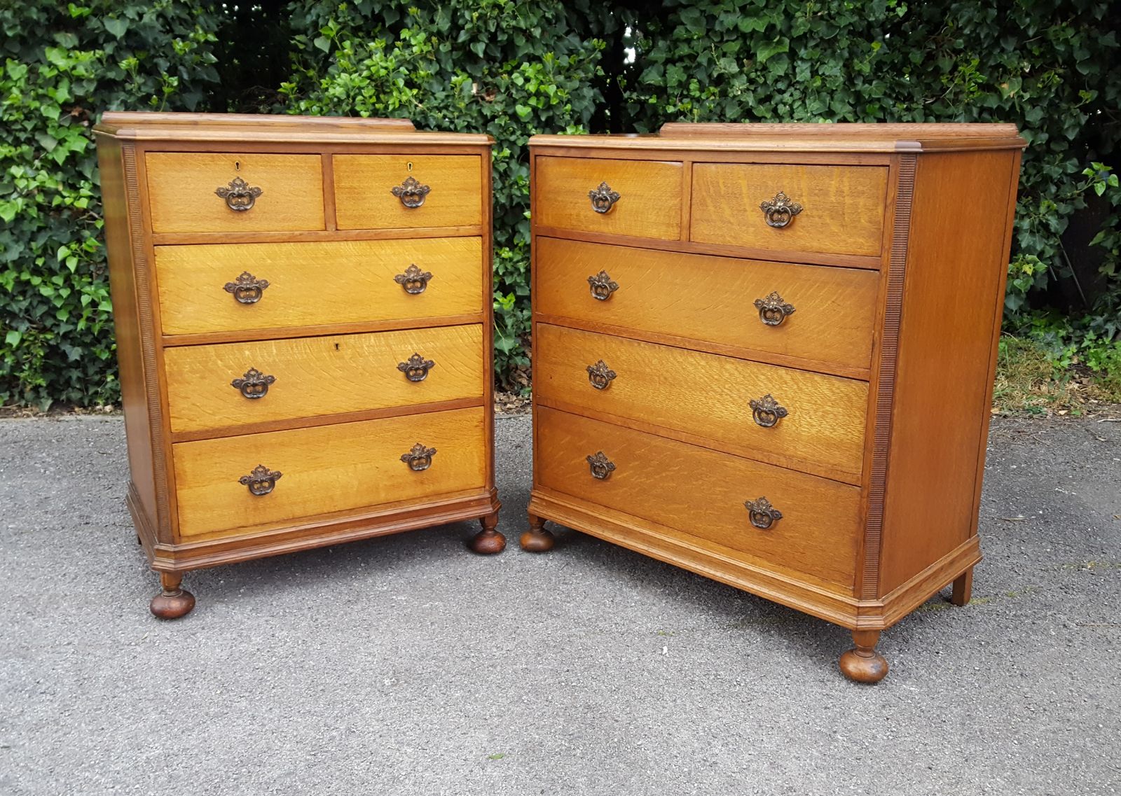 Pair Five Drawer Superb Golden Oak Chest Of Drawers photo Furniture