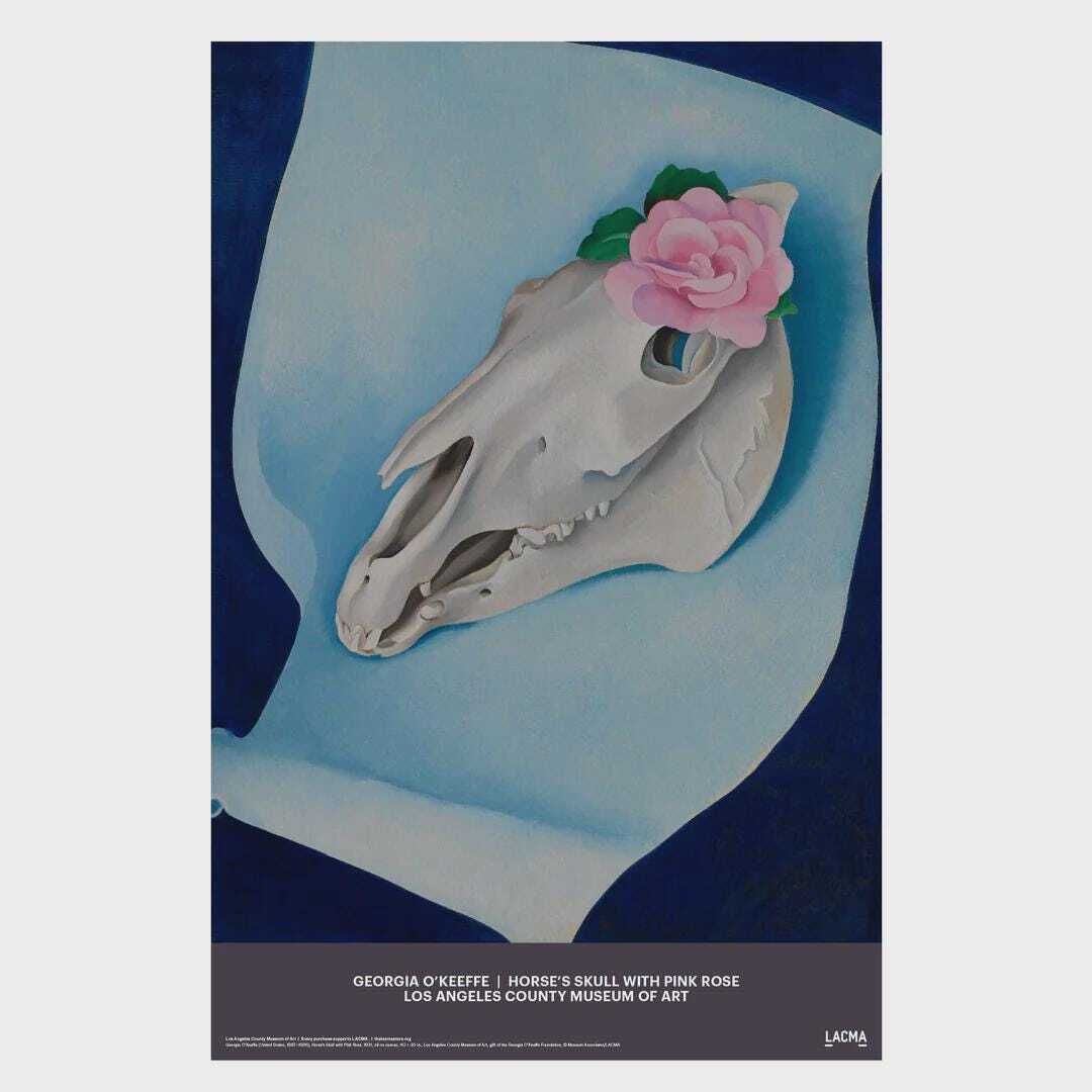 Authentic Georgia O'keeffe Exhibition Poster   Horse Skull With Pink Rose   Official Museum Print