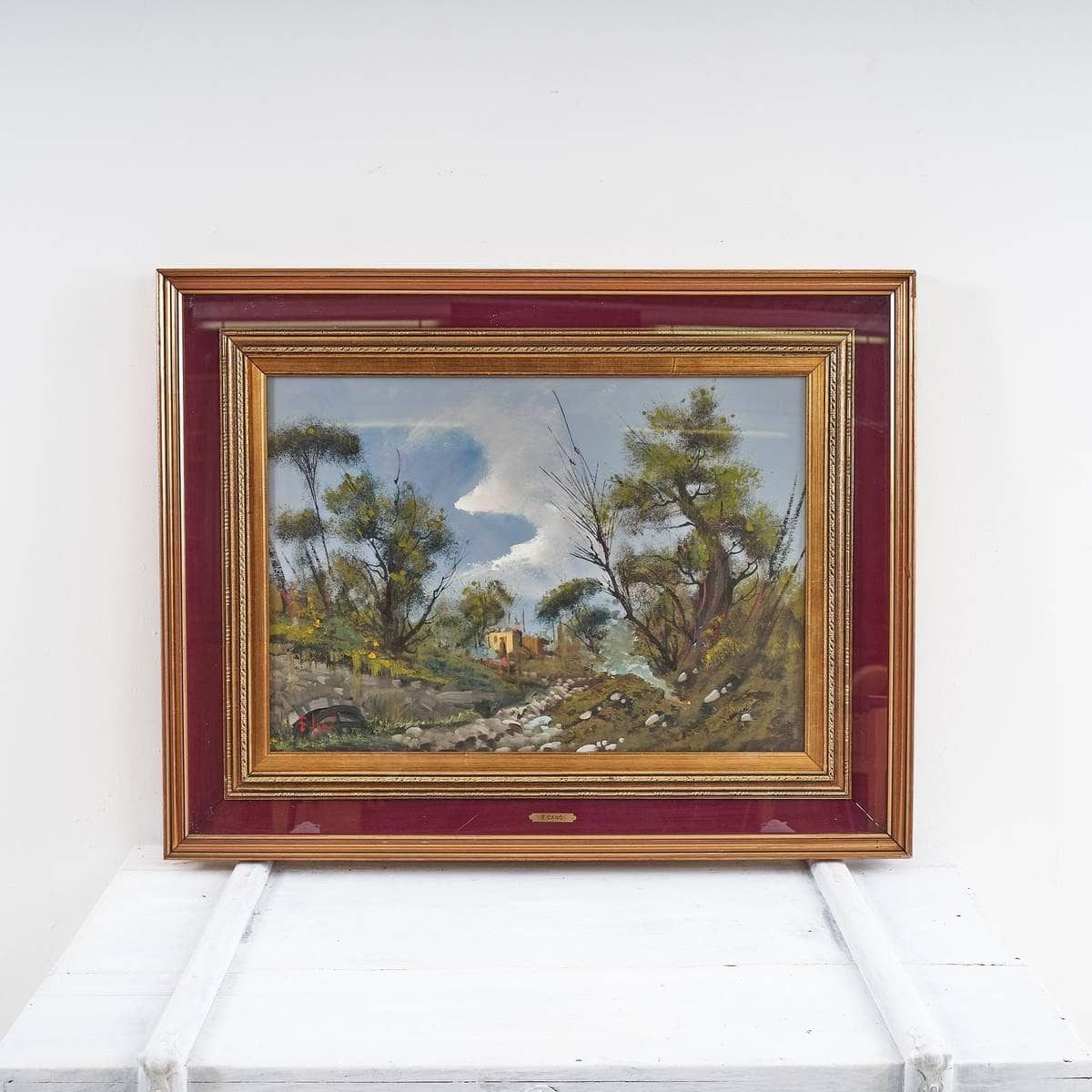 Oil On Canvas Cano Fascinating Landscape By E. Cano, 1970s