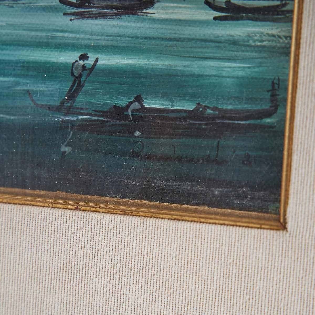 Oil On Canvas Of An Enchanting Venice, Picture With Golden Frame photo furniture