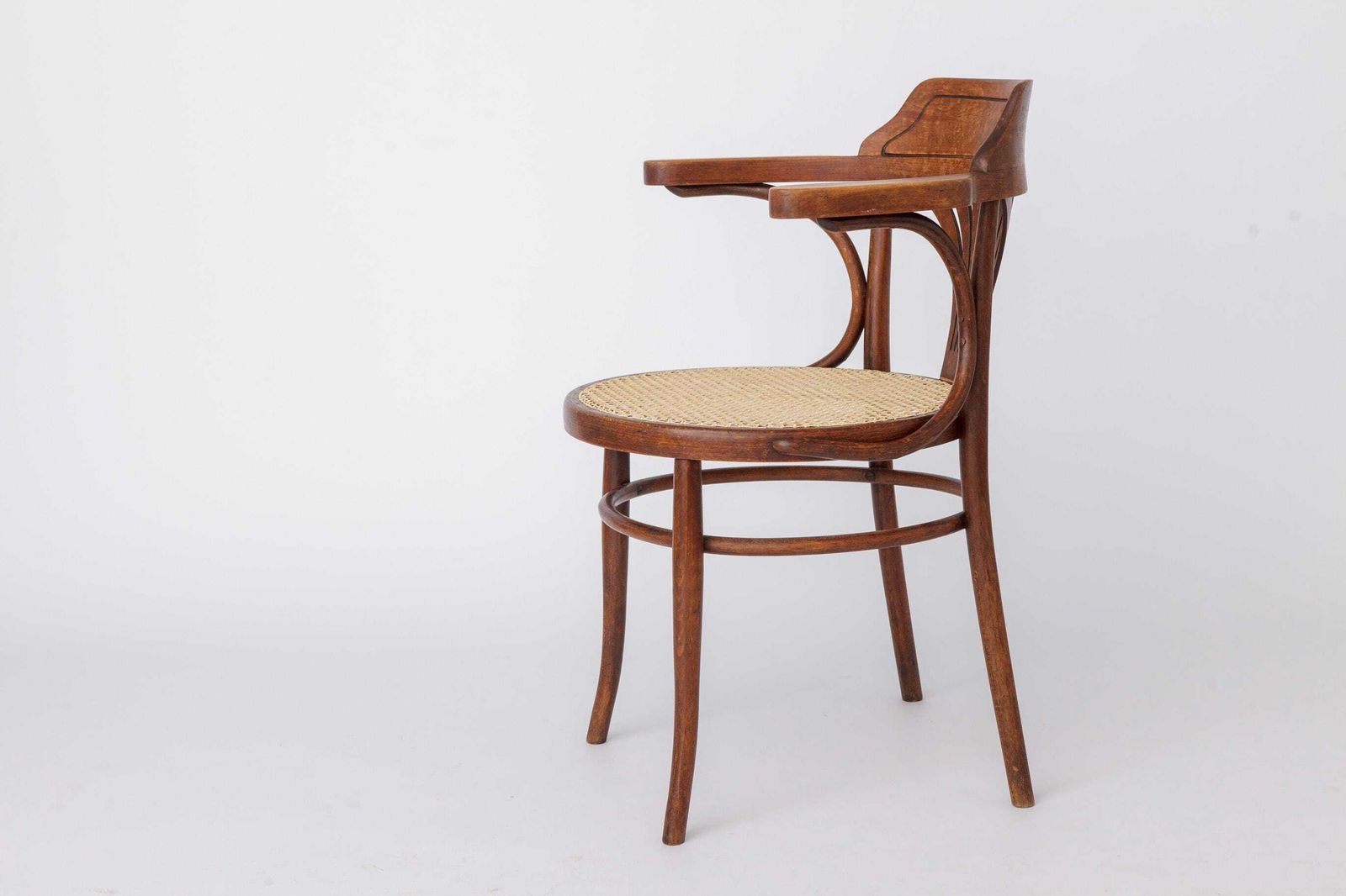 Vintage Bentwood Chair By Fischel Austria 1940s 1950s | Restored Beech Wood & New Rattan Seat | Desk Or Dining Chair photo 451.0