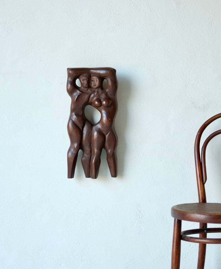Brutalist Figurative Carved Wooden Sculpture
