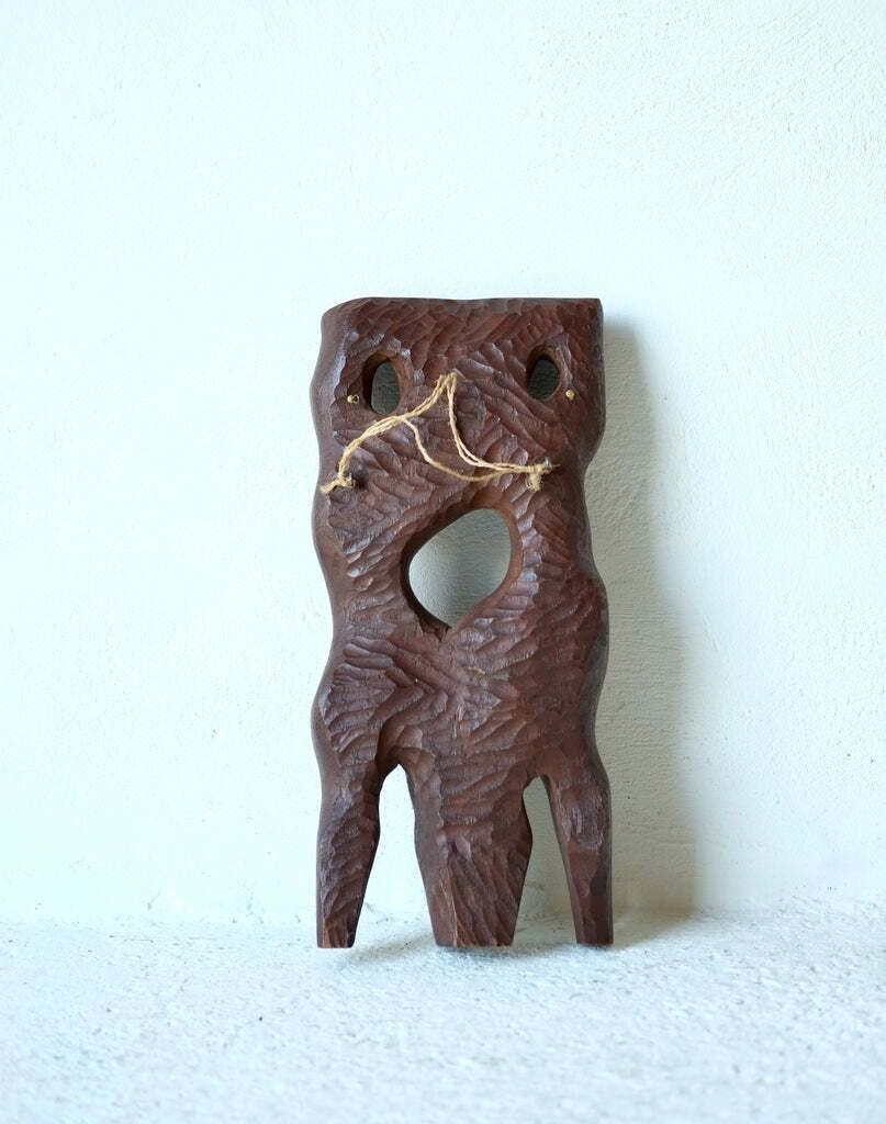 Brutalist Figurative Carved Wooden Sculpture photo Art