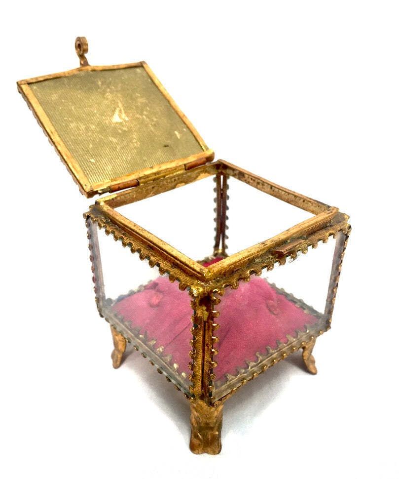Antique Brussels Souvenir Miniature Casket / Glass Ring Box / Jewellery Box photo buy