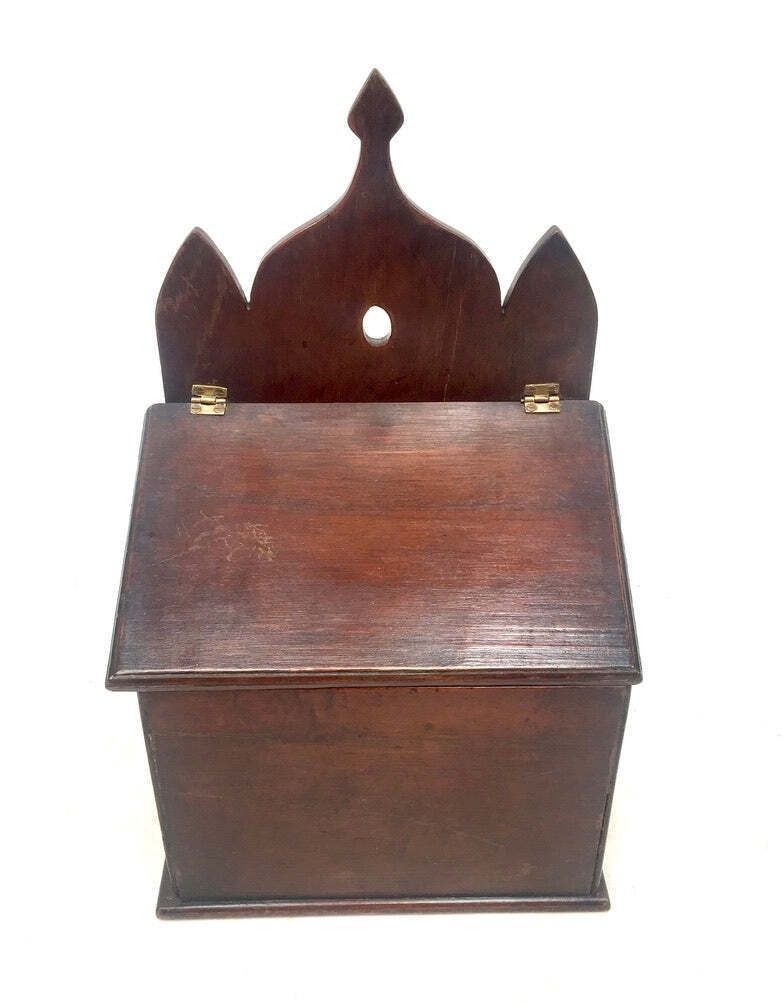 Antique Gothic Revival Wooden Salt / Candle Box / C.1900 Wall Hanging / Tabletop photo Home Decor