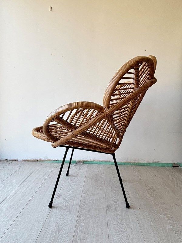 Vintage French Rattan Flower Petal Chair 1950's photo vinterior