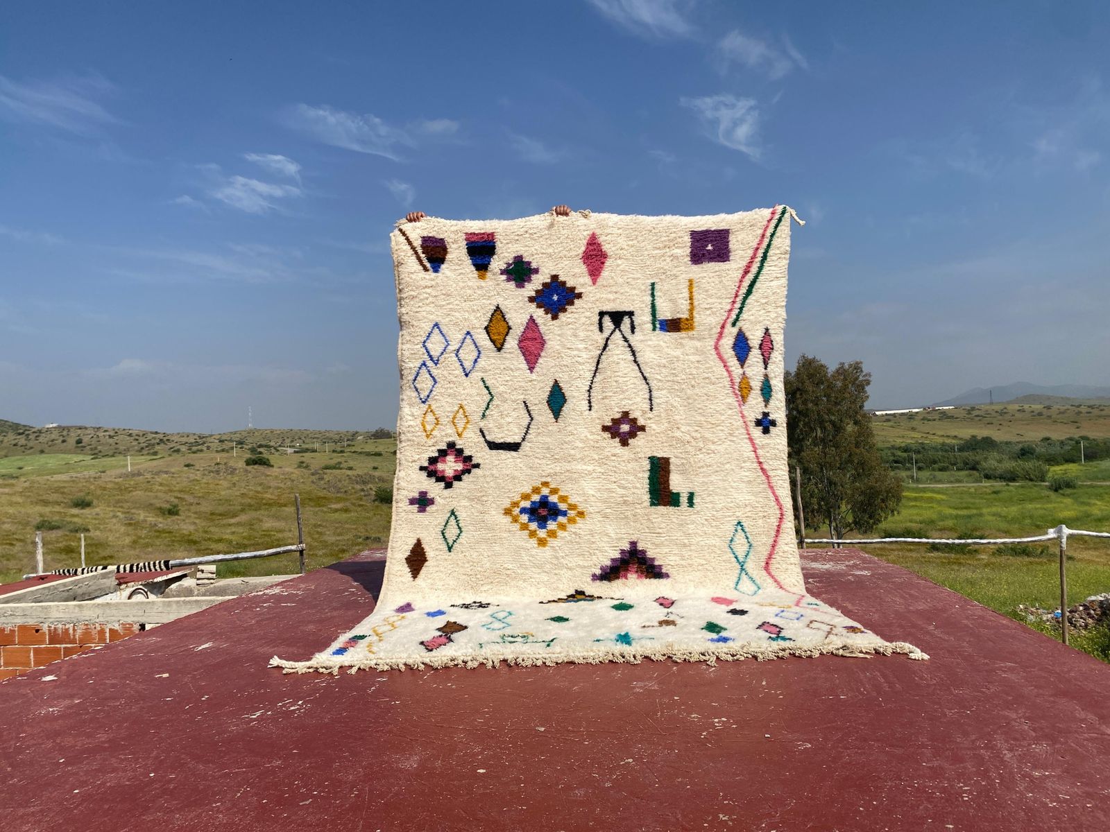 Beni Ourain Moroccan Rug – 300 X 200 Cm | Handwoven Wool | Colorful Tribal Symbols Berber Carpet