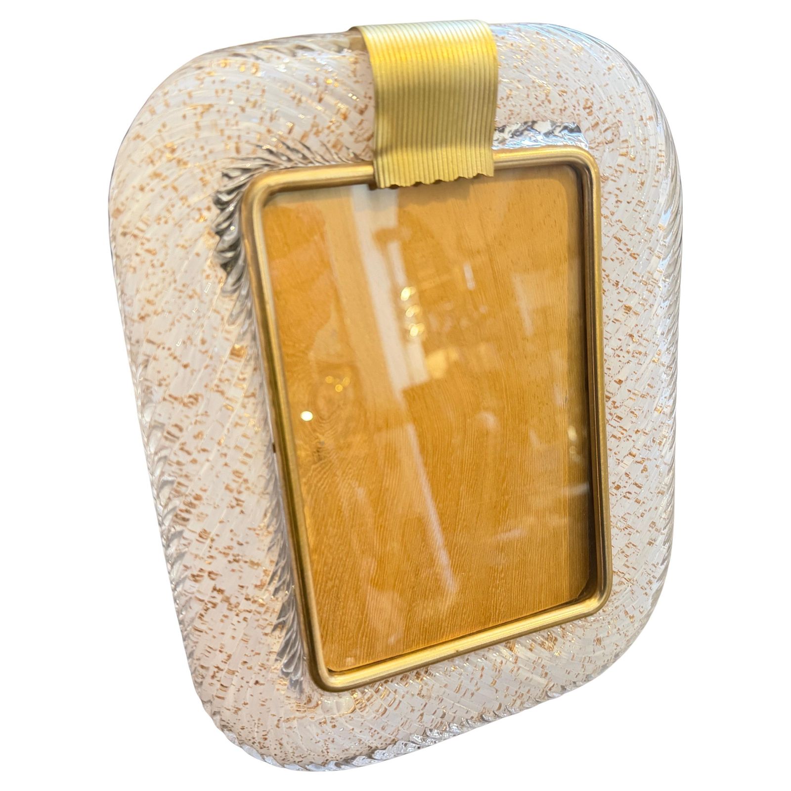 1990s Barovier Style Art Deco White And Gold Murano Glass Picture Frame photo furniture