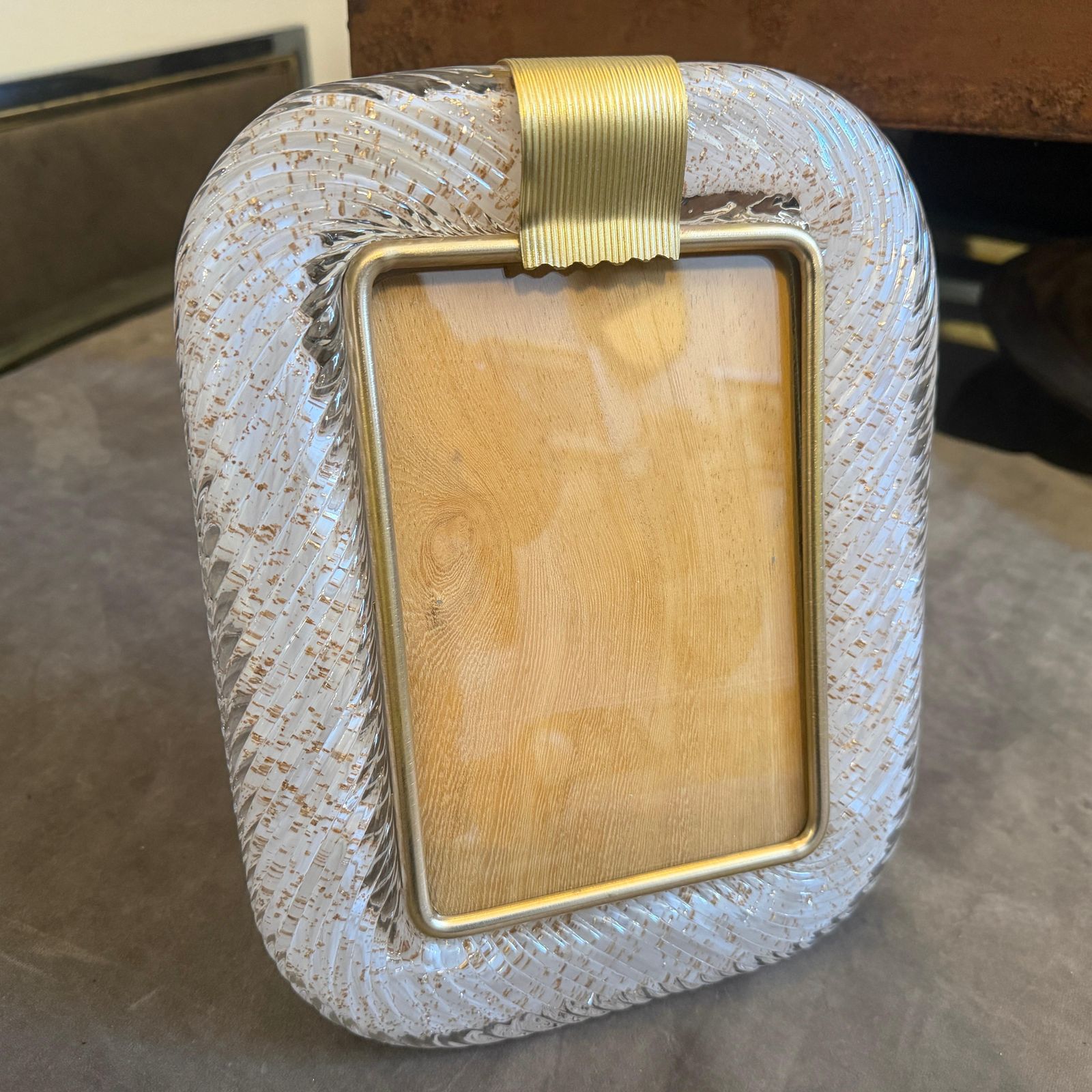 1990s Barovier Style Art Deco White And Gold Murano Glass Picture Frame photo Home Decor
