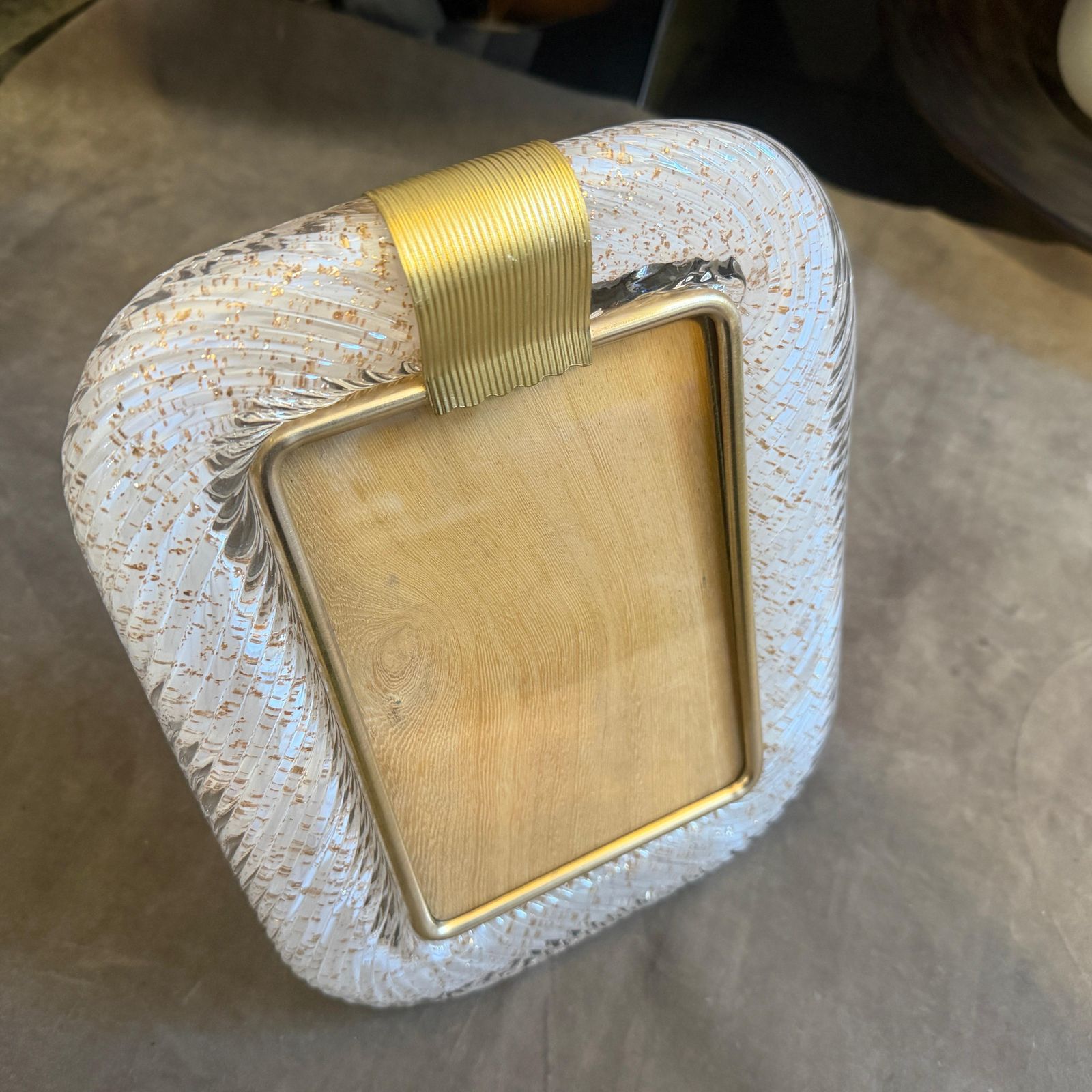 1990s Barovier Style Art Deco White And Gold Murano Glass Picture Frame photo vinterior