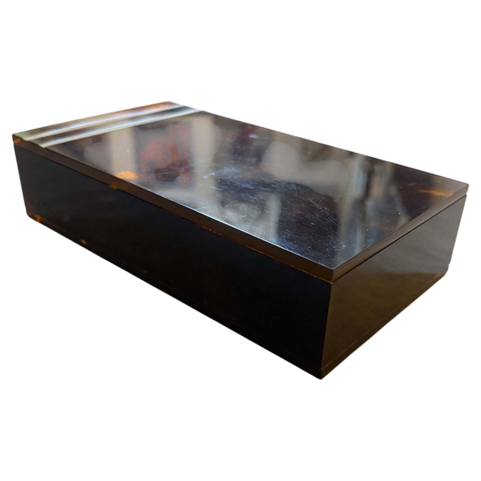 1970s Mid Century Modern Faux Tortoiseshell Lucite Luxury Box Dior Home Style photo furniture