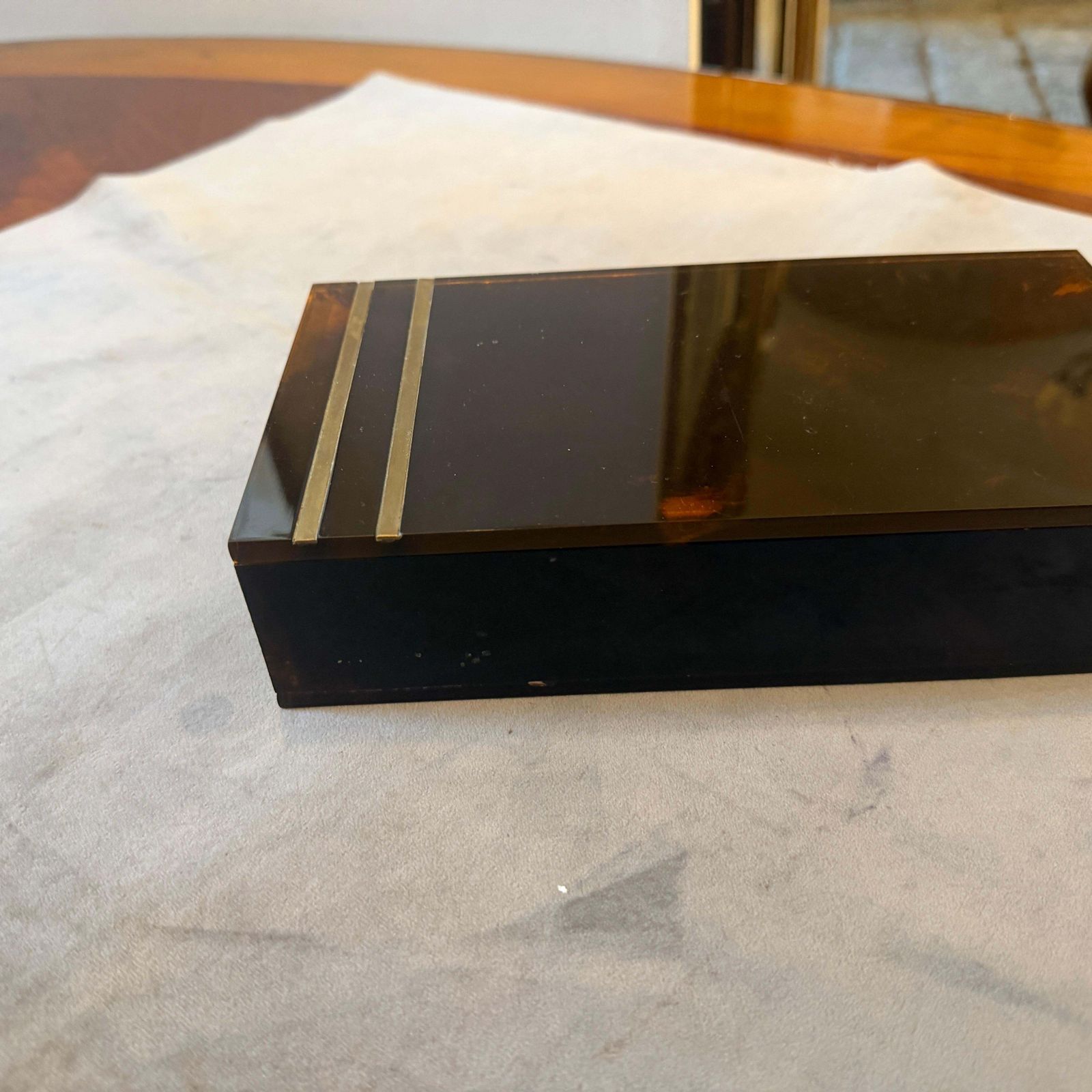 1970s Mid Century Modern Faux Tortoiseshell Lucite Luxury Box Dior Home Style photo vintage