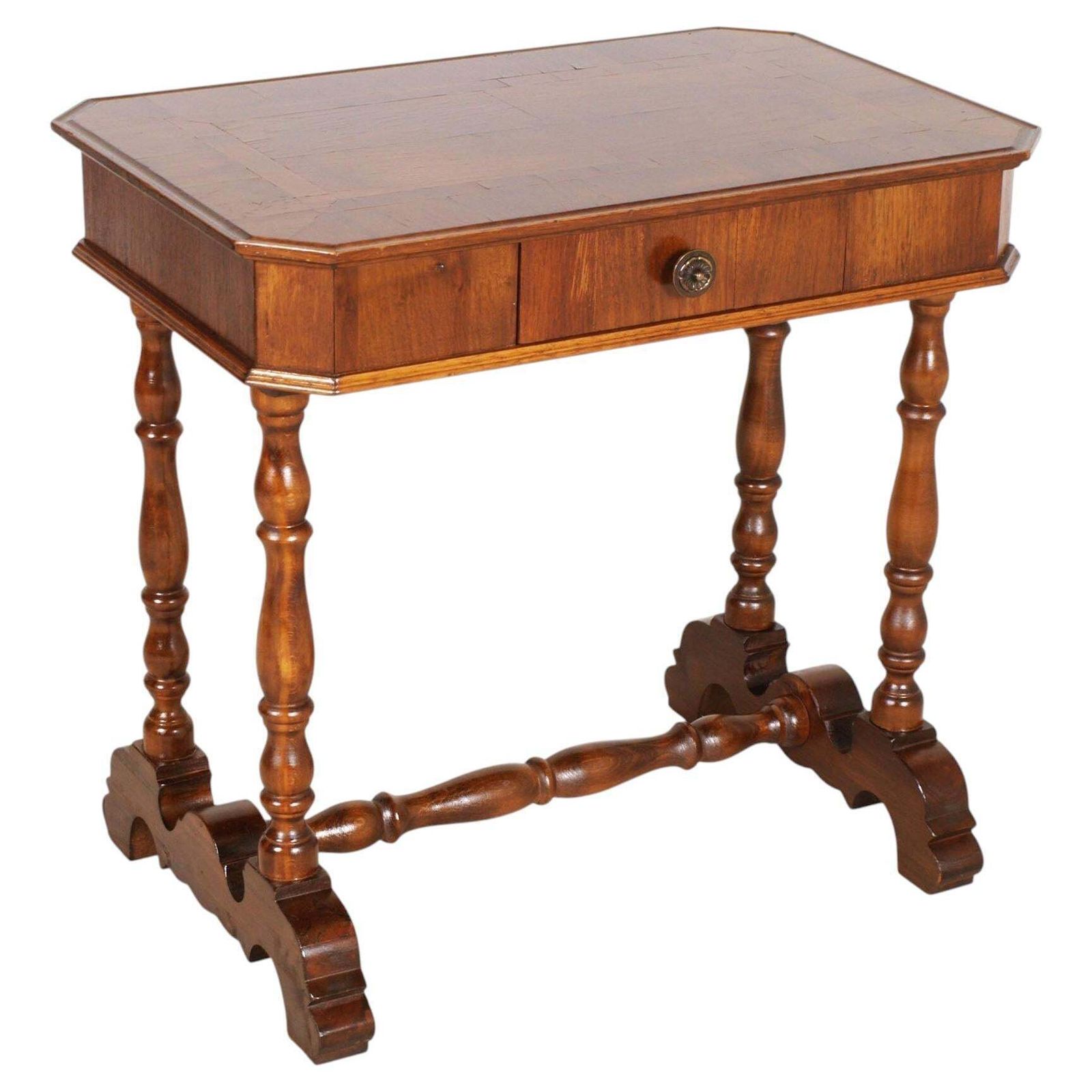 19th Century Italian Walnut Writing Table With Inlay, Single Drawer, Asolo Provenance