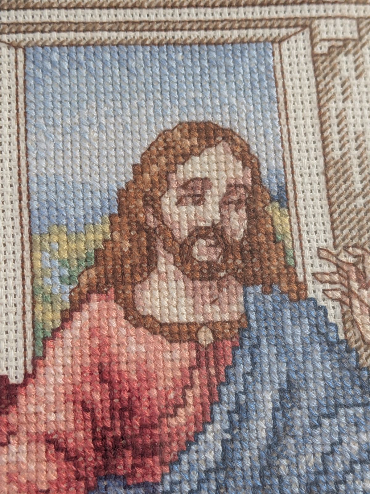 Large Vintage Framed Cross Stitch The Last Supper   Handmade Religious Wall Art photo Art