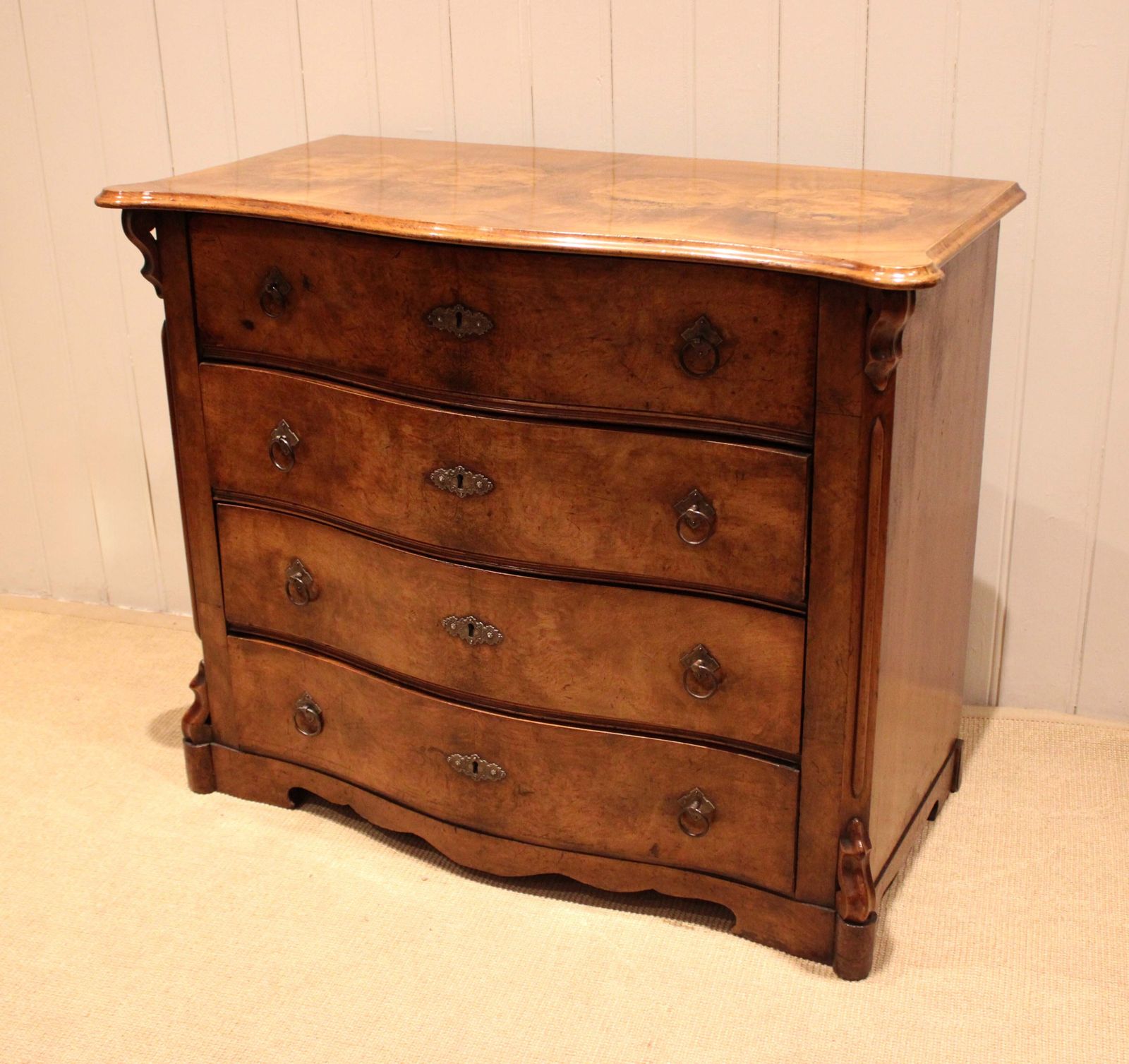 Mid 19th Century Burr Walnut Chest Of Drawers photo vintage