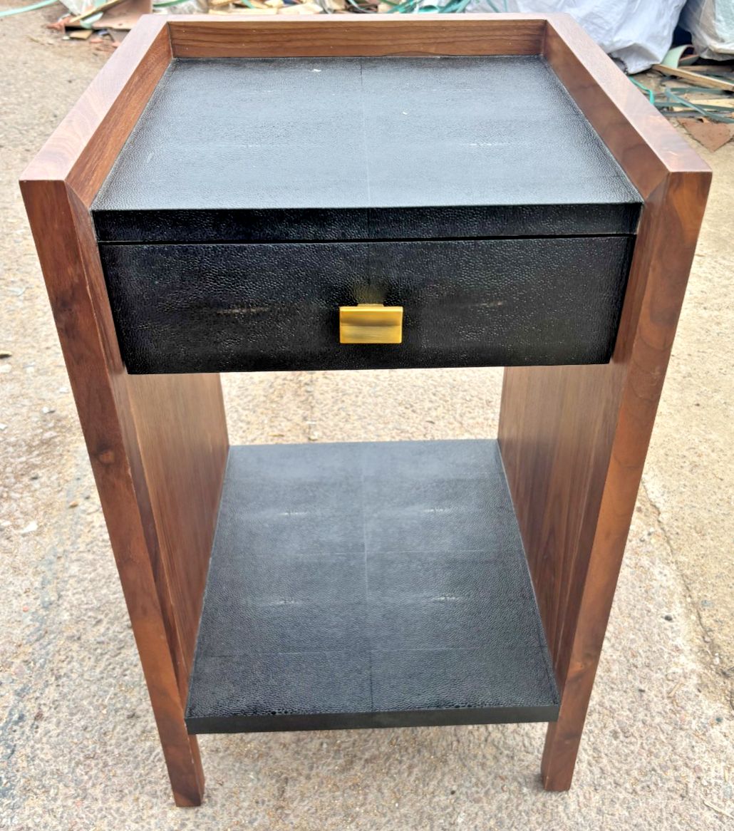 Made Goods Kennedy Single Nightstand Black Faux Shagreen & Walnut Veneer photo furniture