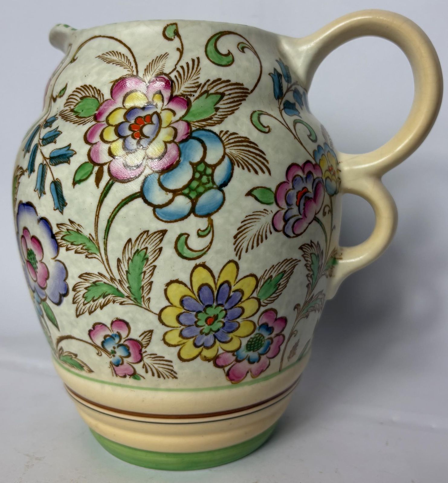 Art Deco Roskyl Pottery Jug With Floral Decoration, England C.1930s photo furniture