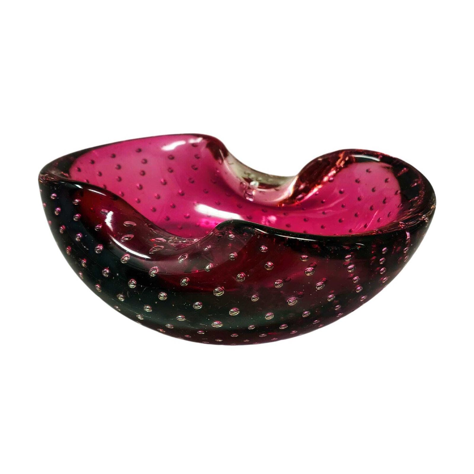 1960s Mid Century Pink Ashtray Or Catchall In Bullicante Murano Glass By Flavio Poli
