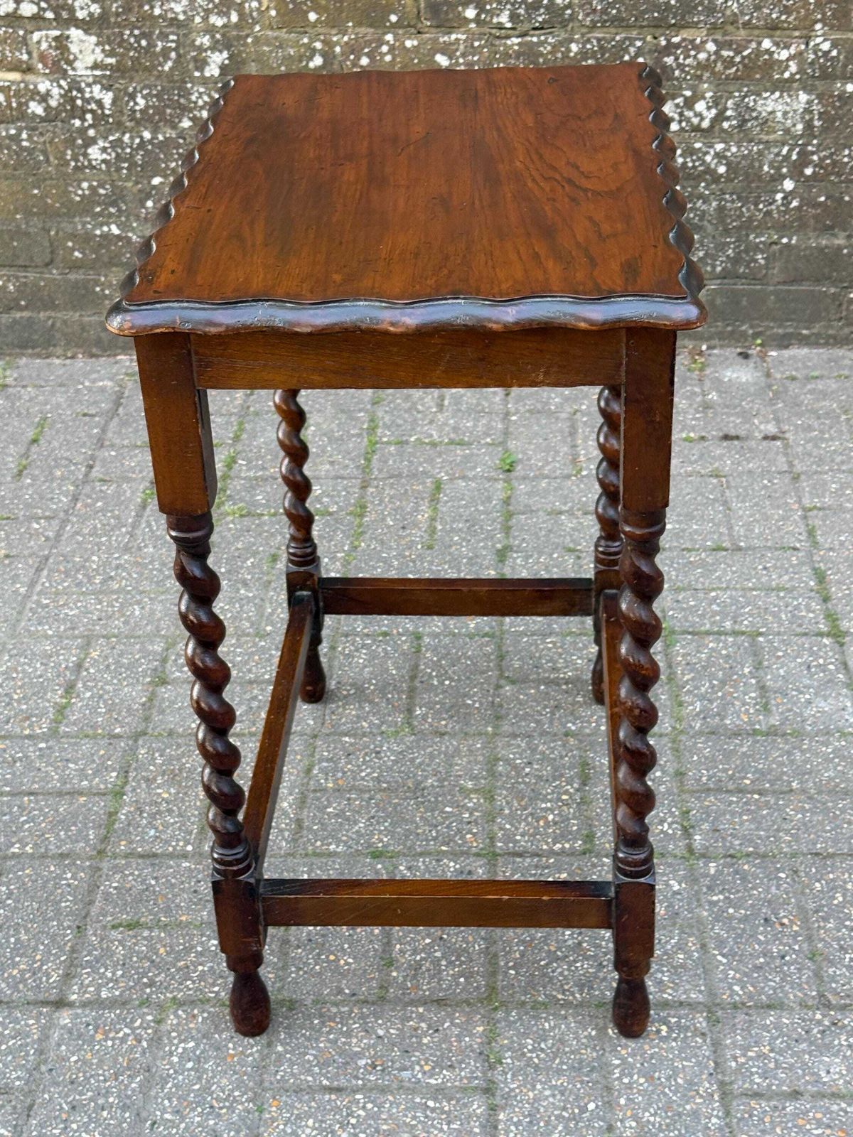 Vintage Oak Barley Twist Side Table 1930s Jacobean Revival Occasional photo vinterior