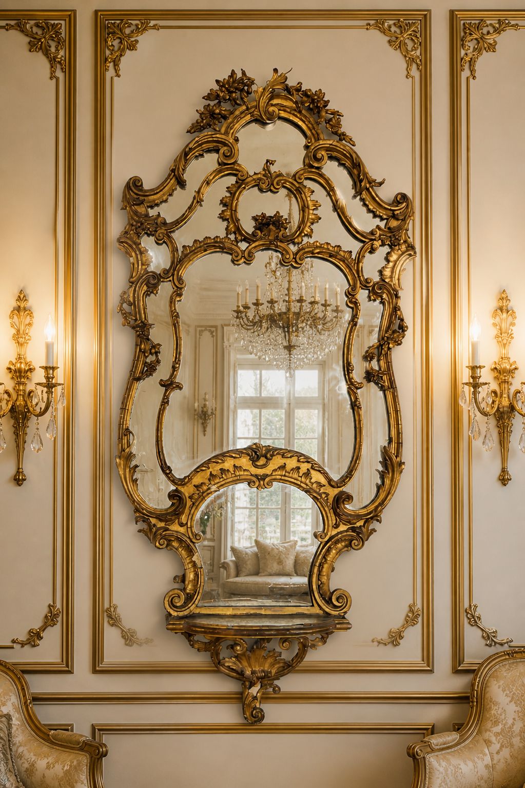 Large Antique Gilt Rococo Overmantel Mirror C.1870
