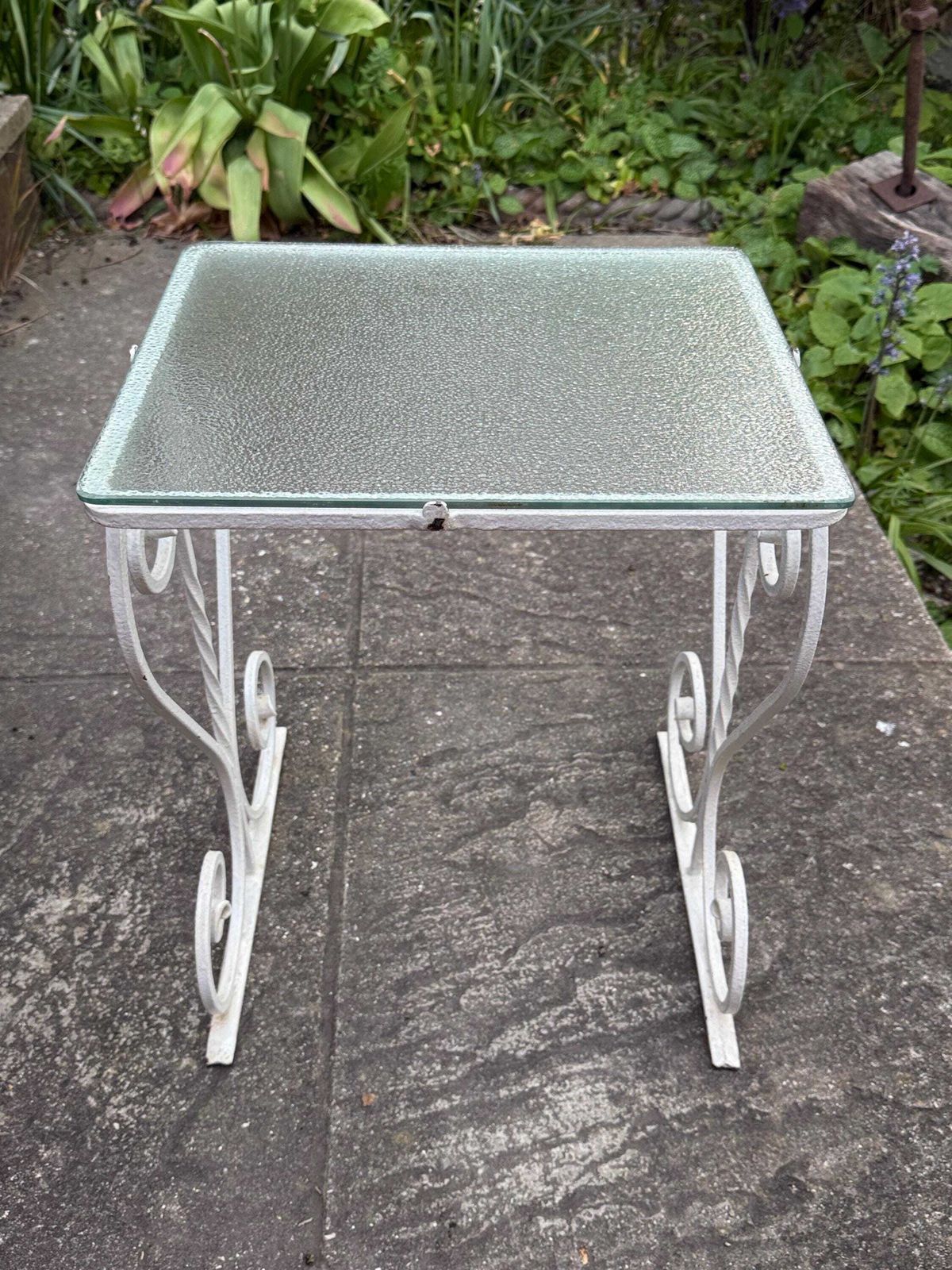 Vintage Wrought Iron Side Table Glass Top Garden Patio Side Table photo furniture