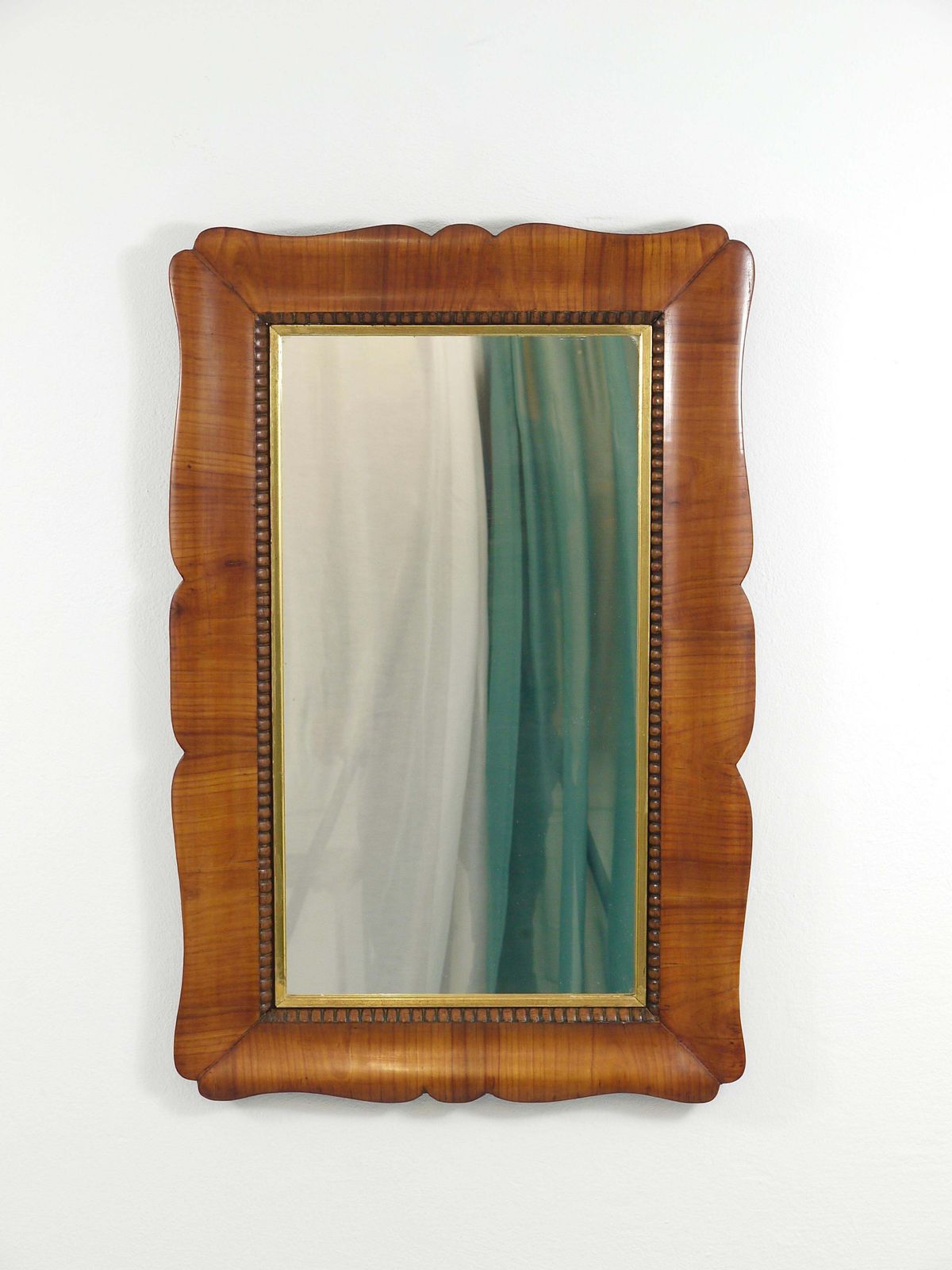 Square Biedermeier Carved Scalloped Cherry Gilt Wood Wall Mirror, Vienna, 1850s photo for sale