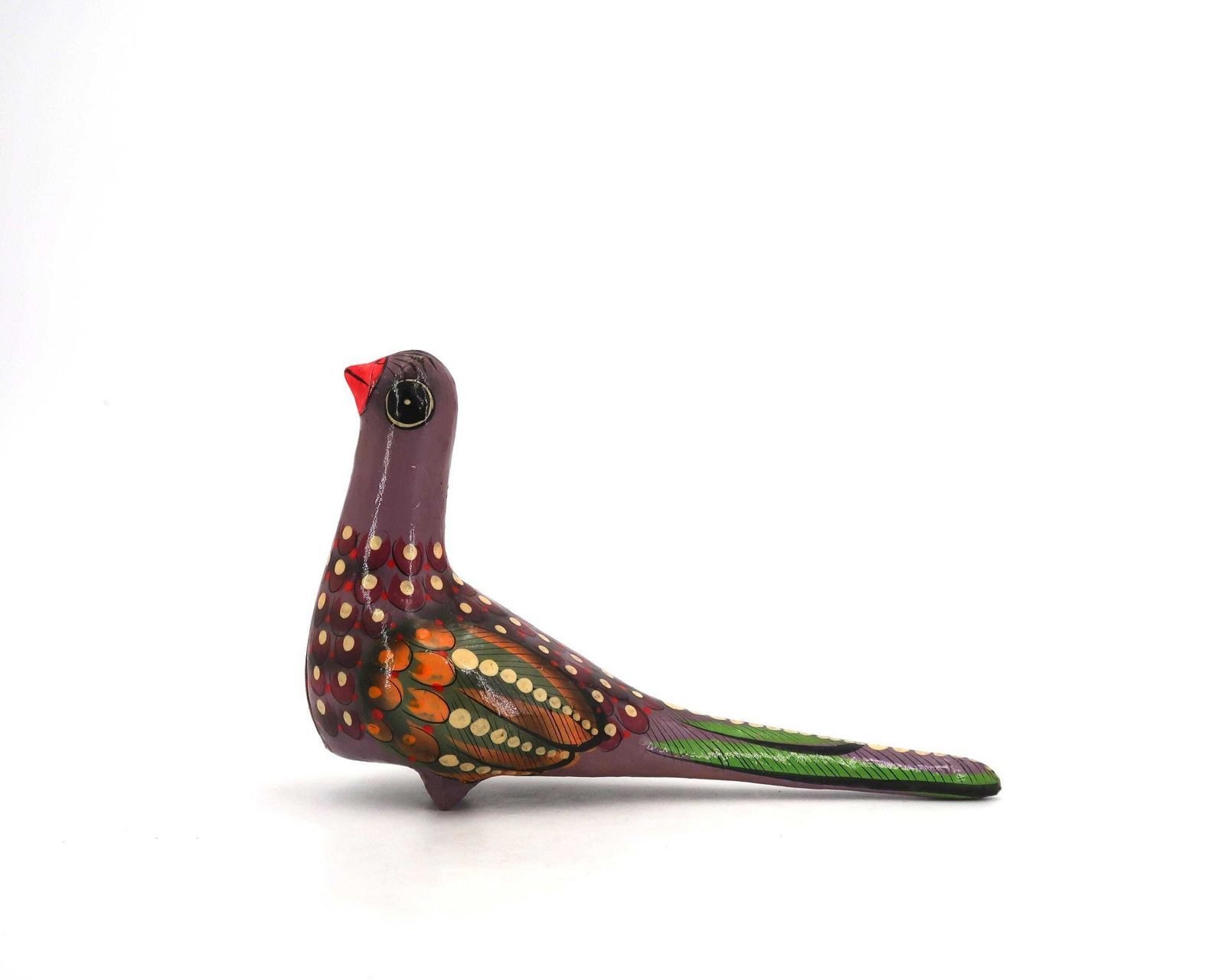 Mexican Folk Art Paper Mache Bird Dove Signed Mateos Tonala, 1970s / Mexico, Purple, Colorful, Home Decor photo furniture