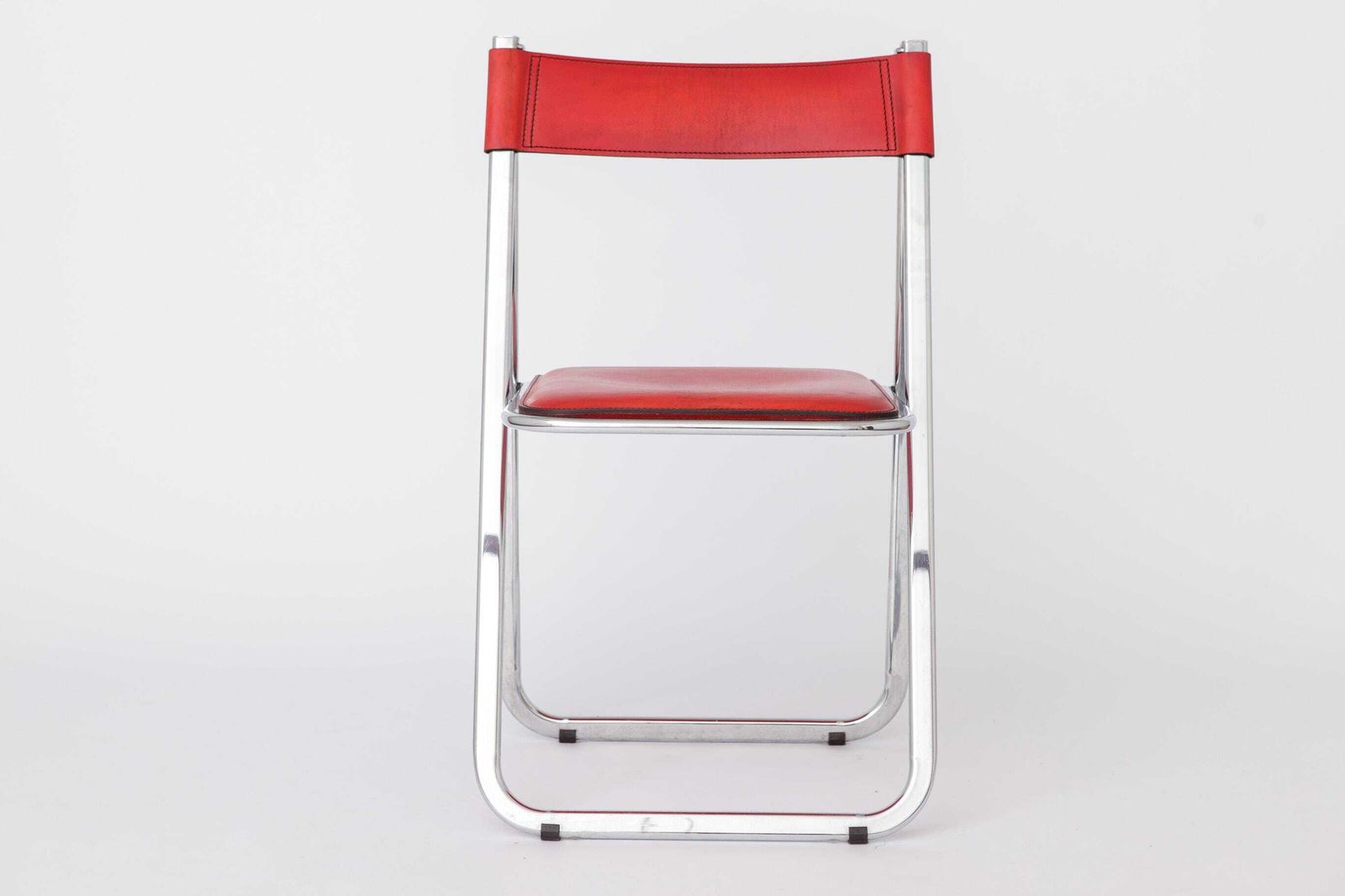 Tamara Folding Chair By Arrben Italy 1970s | Chrome Frame & Red Leather | Vintage Italian Design