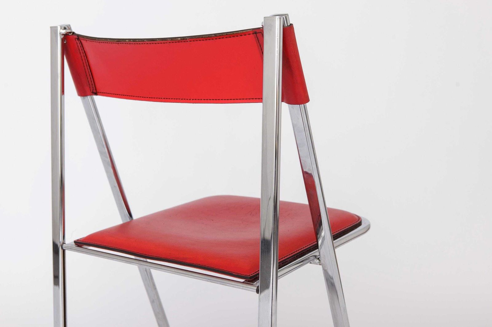 Tamara Folding Chair By Arrben Italy 1970s | Chrome Frame & Red Leather | Vintage Italian Design photo buy