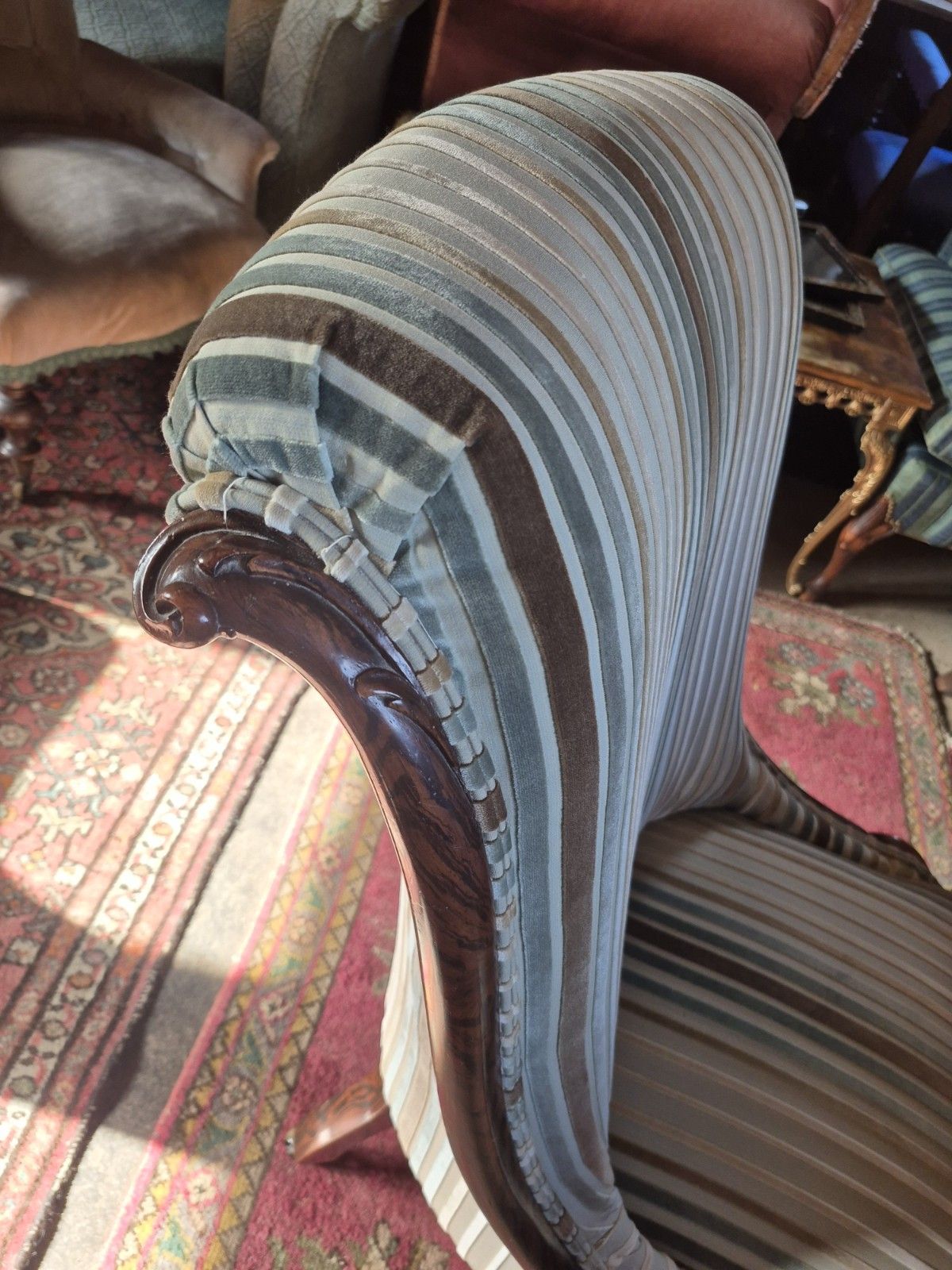 photo for sale Fabulous Victorian Vintage Stripey Velvet Zebra Wood Scrollback Slipper Armchair