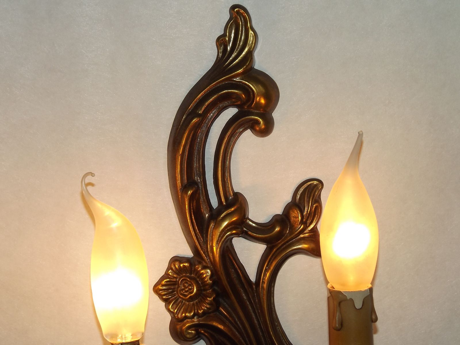 195.0 Pair French Mid Century Bronze Double Wall Lights With Acanthus Leaf & Flower Detail photo