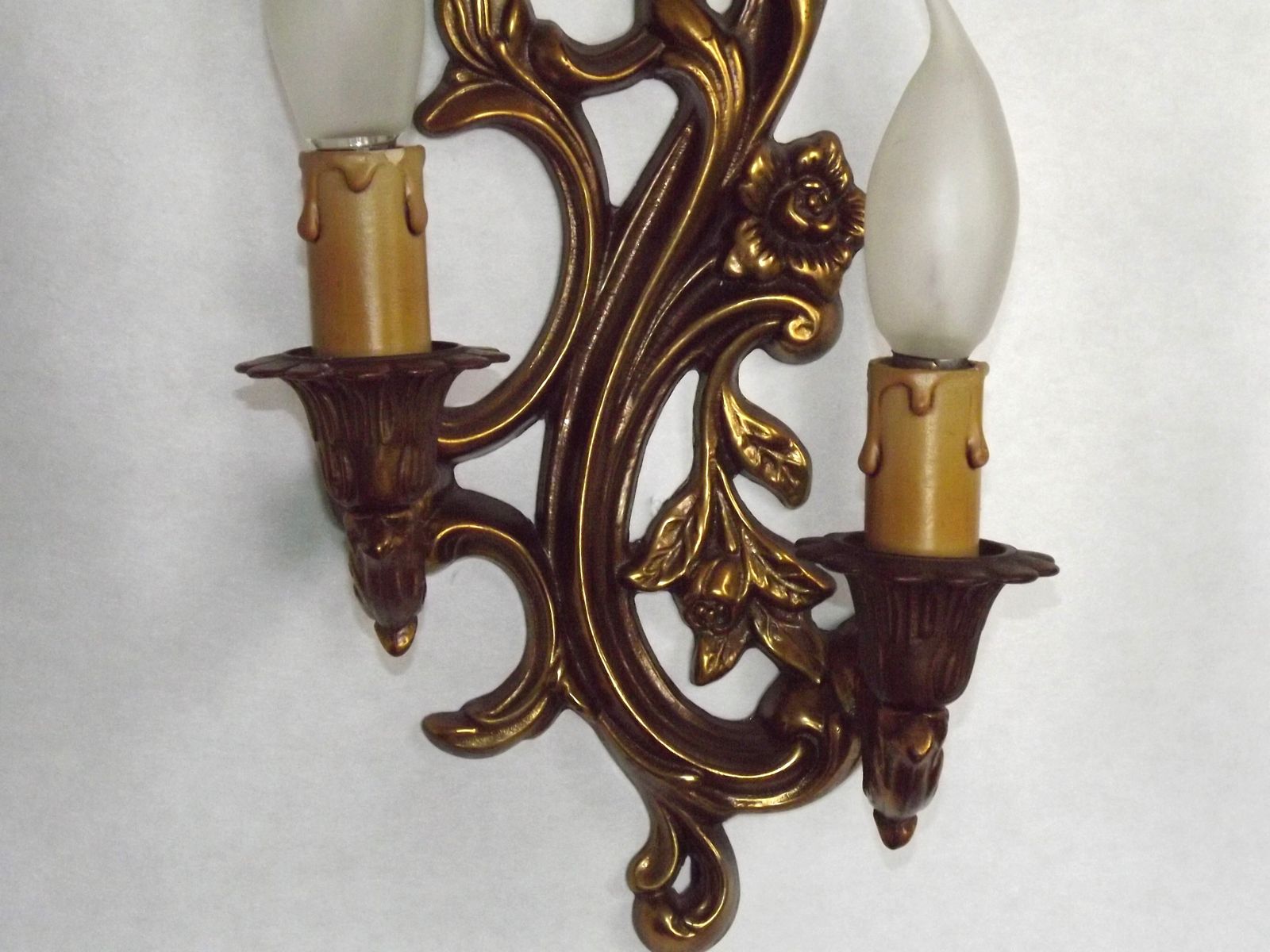 photo buy Pair French Mid Century Bronze Double Wall Lights With Acanthus Leaf & Flower Detail