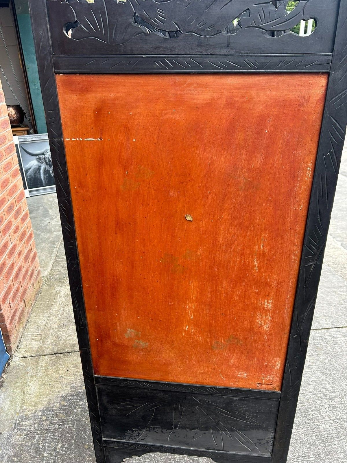 photo vintage Antique Japanese Dress Screen Divider Hand Painted & Carved Birds Meiji Period