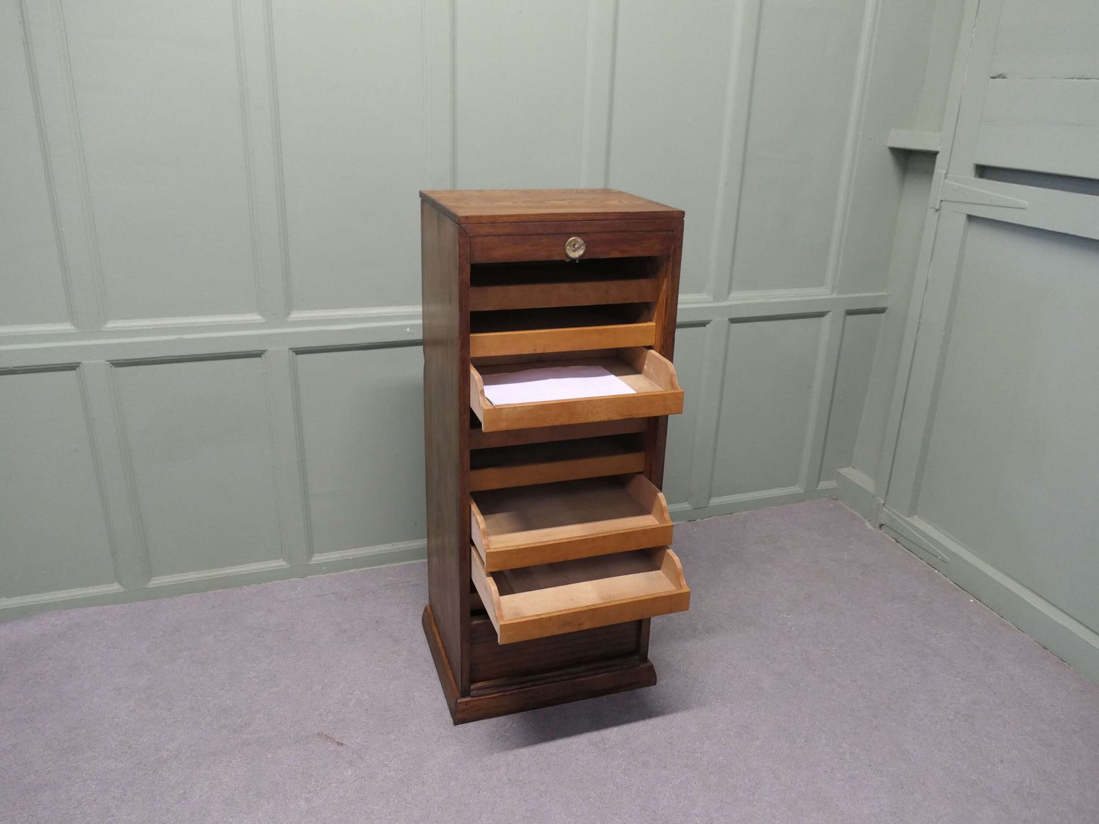 Art Deco Tambour Fronted Oak Filing Cabinet This Is An Attractive Piece photo 720.0