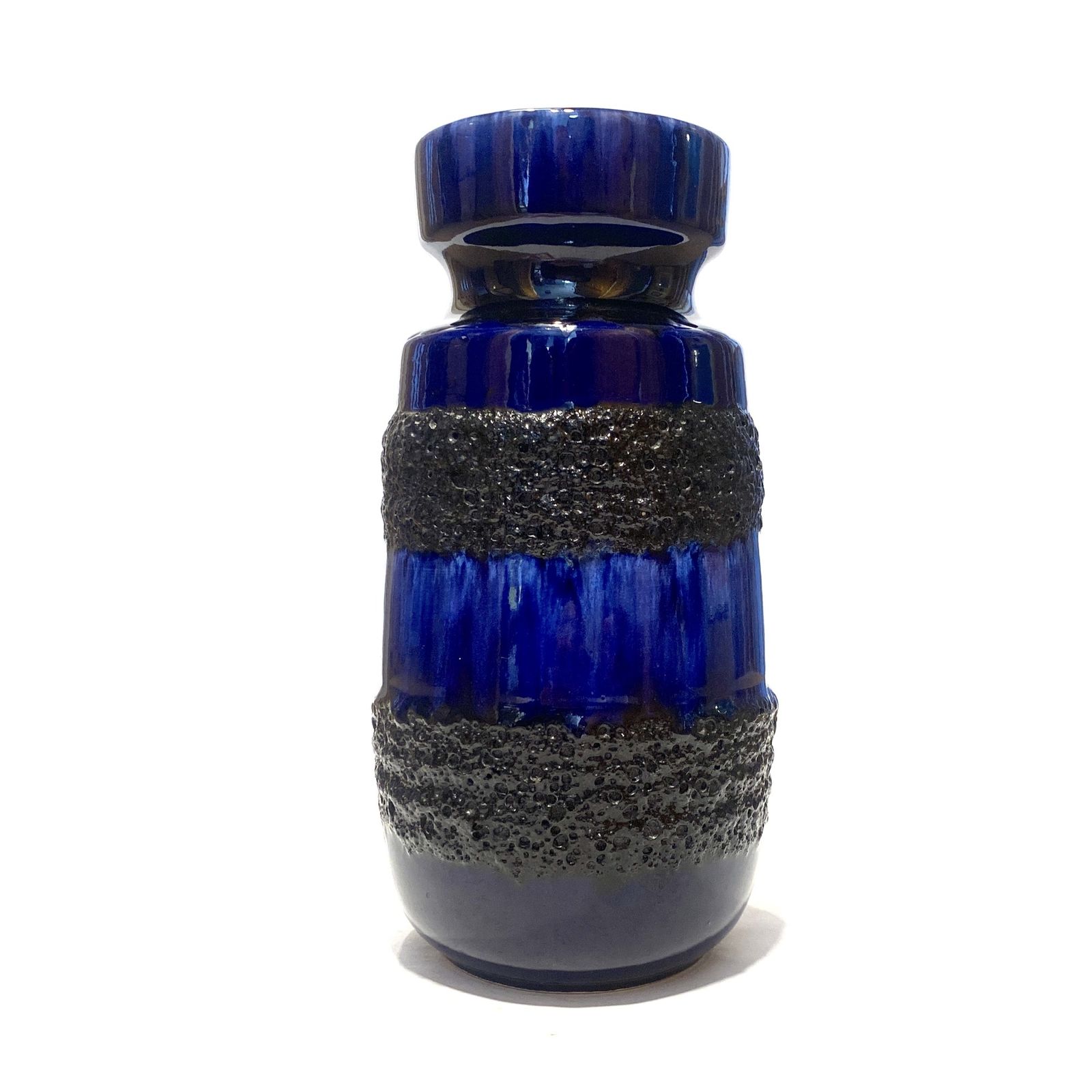 Scheurich Keramik 242 22 Vase In Blue & Black Fat Lava Glaze, 1970s West German Pottery